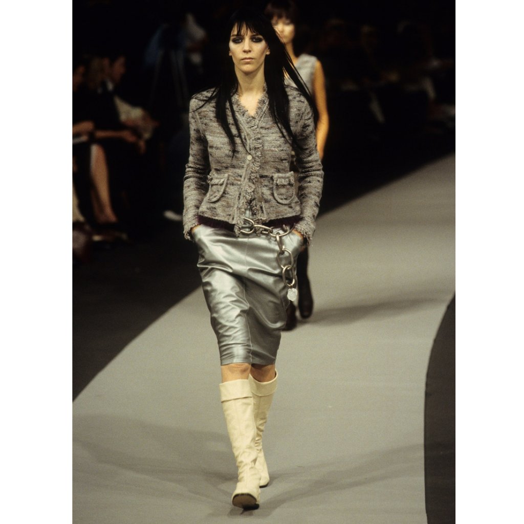 Vintage Chanel 1999 Fall Runway Grey Wool Fringe Sweater - Fr 40